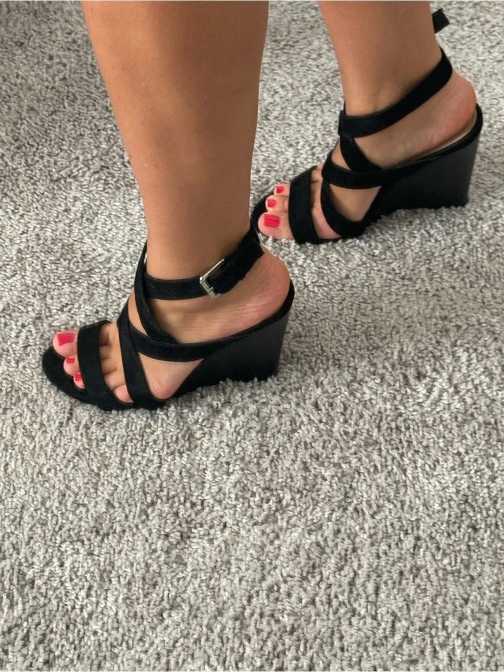 Forever 21 Black Strappy Wedge Sandals